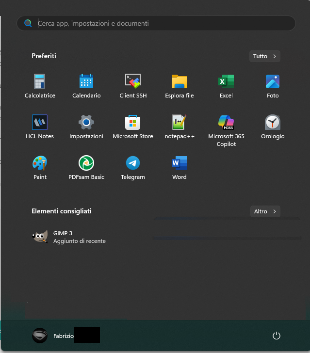 Il menù di Windows 11 win11