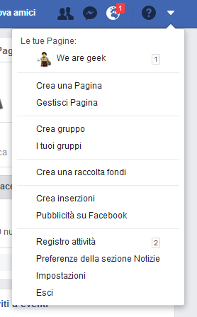 Facebook menu